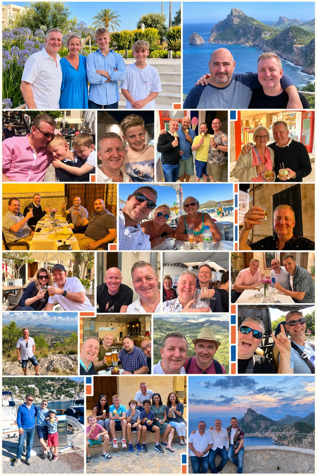 Andy and Sarah Evans with Jack, Charlie, family and friends in Pollença and around Mallorca